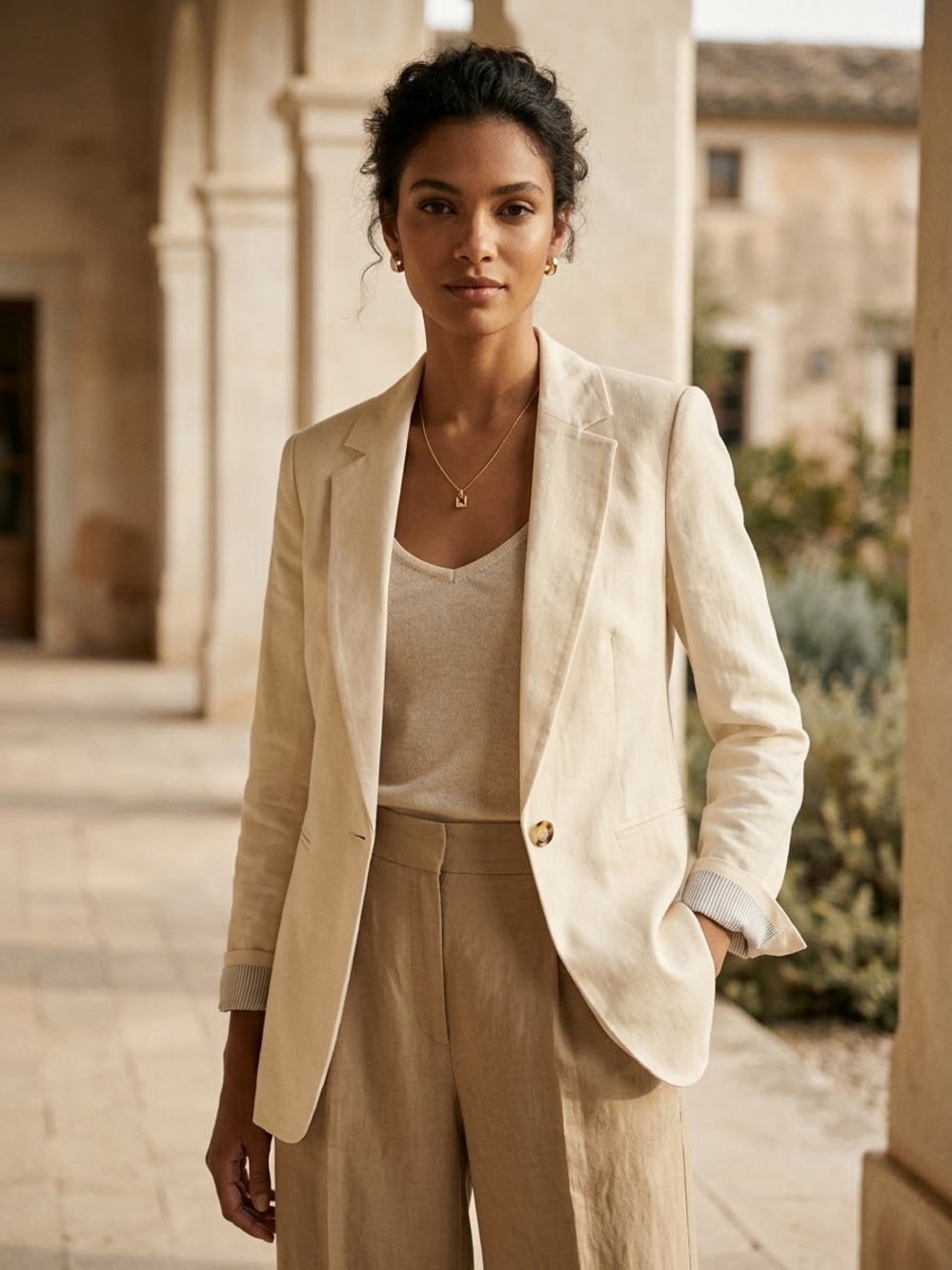 PINKO Italy Cream Linen Viscose Single-Button Tailored Blazer Sz IT 40 / US 4